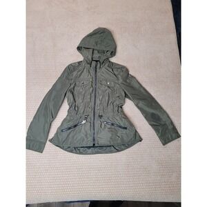 Laundry Shelli Segal Windbreaker Jacket Womens Medium Olive Green Spring Peplum